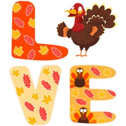 Love Turkey Leaves Autumn Thanksgiving Svg, Thankful Svg, Fall Svg, Thanksgiving Svg, Digital Download