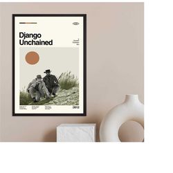 django unchained, retro movie poster, minimalist art, vintage poster, vintage retro art print, custom poster, wall art p