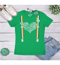 clover heart suspenders, shamrock shirt women, shenanigans shirt,