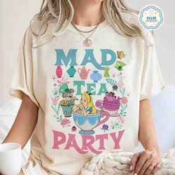 vintage mad tea party disney alice in wonderland shirt, floral alice mad hatter cheshire cat family shirt, wdw disneylan
