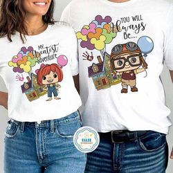 disney pixar up carl and ellie couple shirt, you are always be my greatest adventure up house balloons, his ellie her ca