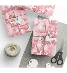 pink christmas wrapping paper, christmas trees, xmas wrapping