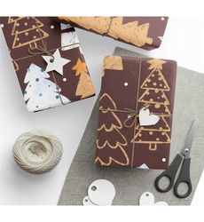 christmas trees wrapping paper, christmas wrapping paper, cute