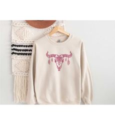 vintage bull skull shirt, cowgirl seater, cowgirl sweatshirt,