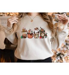 christmas santa coffee sweatshirt, peppermint iced latte sweatshirt,