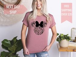 minnie leopard print shirt for disney girls trip - women's graphic tee