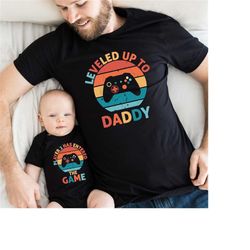 funny dad and baby matching shirt, leveled up