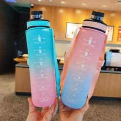 water bottles 1000ml drink bottle gradient color drinking handle fitness sports jug