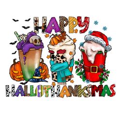 happy hallowthanksmas coffee png, thanksgiving pumpkin png, coffee png, christmas logo png, instandownload