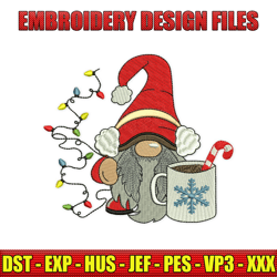 xmas lights gnome - christmas gnomes embroidery files, christmas gnomes embroidery design, santa gnome embroidery files