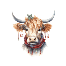 christmas highland cow clipart png, santa hat, farm animals, poinsettia. sublimation png  christmas highland cow clipart