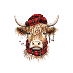 christmas highland cow clipart png, santa hat, farm animals, poinsettia. sublimation png  christmas highland cow clipart