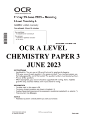 ocr a level chemistry paper 3 (h432/03 unified chemistry) question paper for june 2023