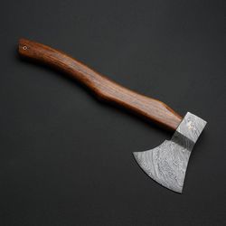 custom handmade damascus steel axe handle rosewood with leather