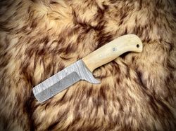 custom handmade damascus cowboy bull cutter knife with leather sheath