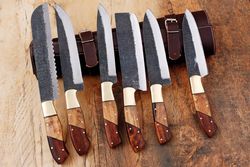 handmade high carbon steel chef knife set of 6 pcs rosewood beautiful handle