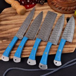 damascus steel blade 5 pcs chef knife damascus kitchen knives set chef set handmade damascus chef set