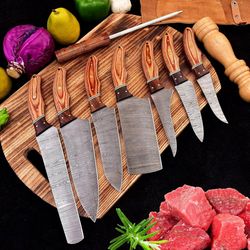 8 pcs damascus steel kitchen chef  with leather cover, kitchen knives set