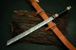 awesome handmade 30.0 inches damascus steel hunting machete/sword