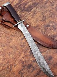 custom handmade damascus steel sword handle rosewood/guard with beautiful leather sheath