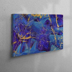 3d canvas, large canvas, canvas, gold marble printed, asbtract marble canvas gift, contemporary canvas print, blue canva