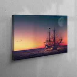 canvas home decor, wall decor, large wall art, boat poster, moon landscape canvas art, moon 3d canvas, landscape canvas,