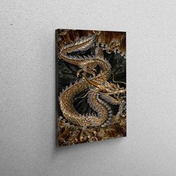 dragon canvas, japanese wall decor, dragon pattern canvas, modern poster, personalized gift, wall hanging canvas, large