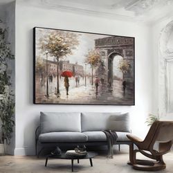paris city landscape painting, original paris city art painting, extra large wall art design, framed canvas ready to han