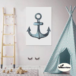 ship anchor wall art, kids room wall decor, baby room wall decor, roll up canvas, stretched canvas art, framed wall art