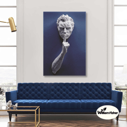 silence statue wall art, modern room wall art, blue living room wall decor, roll up canvas, stretched canvas art, framed