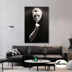 silence statue wall art, modern room wall art, living room wall decor, roll up canvas, stretched canvas art, framed wall