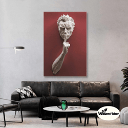 silence statue wall art, modern room wall art, living room red wall decor, roll up canvas, stretched canvas art, framed