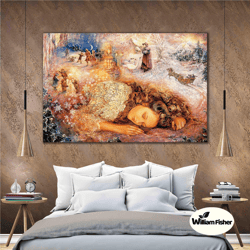 sleeping beauty dreaming woman tranquility winter roll up canvas, stretched canvas art, framed wall art painting