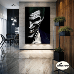 smiling joker wall art, movie poster, modern wall art decor, roll up canvas, stretched canvas art, framed wall art paint