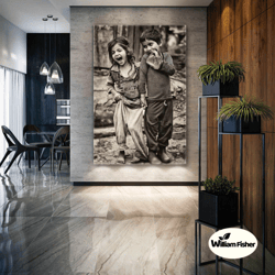 smiling siblings photo of happiness roll up canvas, stretched canvas art, framed wall art painting