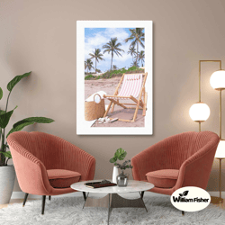 sunbed wall art, beach canvas art, palm tree wall art, vacation wall decor, roll up canvas, stretched canvas art, framed