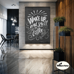 wake up and smell the coffee wall art, coffee canvas art, cafe wall decor, roll up canvas, stretched canvas art, framed