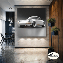 white car canvas art, legendary classic car wall decor, roll up canvas, stretched canvas art, framed wall art painting