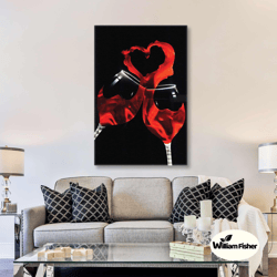 wine wall art, love wall decor, red heart canvas wall art, roll up canvas, stretched canvas art, framed wall art paintin