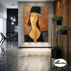 woman wall art, black hat canvas art, living room wall decor, roll up canvas, stretched canvas art, framed wall art pain