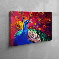 framed wall decor, peacock 3d canvas, animal canvas poster, multicolored peacock wall decor, canvas wall art, home decor