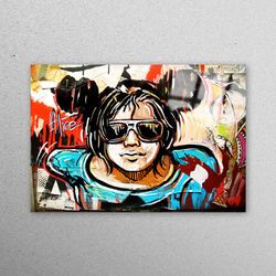 girl graffiti wall art, abstract girl glass, wall art decor, girl street glass art, personalized gift, tempered glass, w