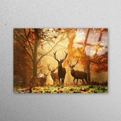 glass art, glass printing, glass wall decor, deer in forest painting, deer in forest glass wall art, forest glass wall,