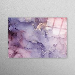 glass wall art, mural art, tempered glass, purple and pink marble, purple marble wall decor, gold marble wall decor,