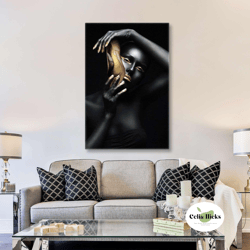 woman wall art, shoe canvas art, gold shoes wall art, shoe shop wall decor, roll up canvas, stretched canvas art, framed