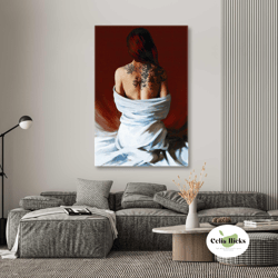 woman wall art, tattooed women canvas wall art, canvas wall art decor, roll up canvas, stretched canvas art, framed wall