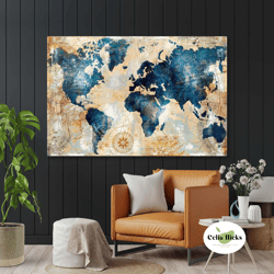 world map world map retro style roll up canvas, stretched canvas art, framed wall art painting