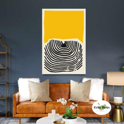 yellow and black wall art, mid century wall decor, minimal canvas art, roll up canvas, stretched canvas art, framed wall