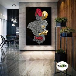 yellow and red galatasaray metal hugging couple roll up canvas, stretched canvas art, framed wall art painting