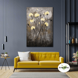 yellow flower wall art, nature canvas art, living room wall decor, roll up canvas, stretched canvas art, framed wall art